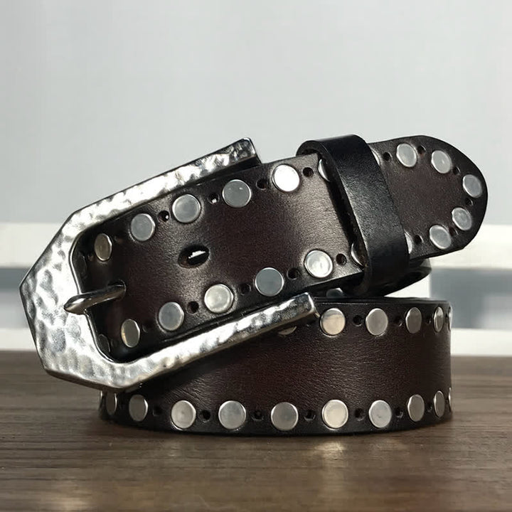Hammer Schnalle Zwei Reihen Nieten Studs Leder Gürtel