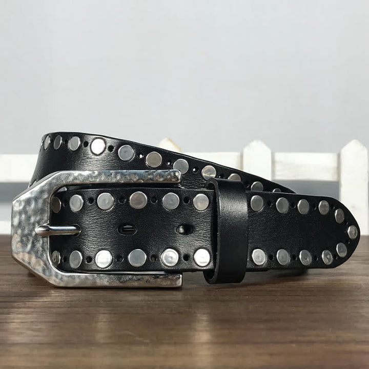 Hammer Schnalle Zwei Reihen Nieten Studs Leder Gürtel