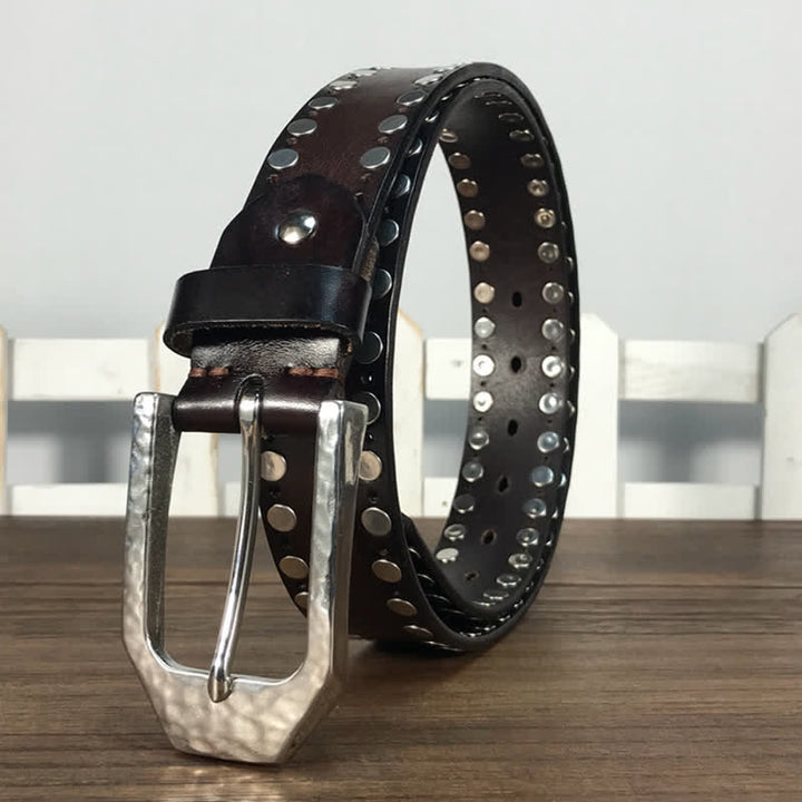 Hammer Schnalle Zwei Reihen Nieten Studs Leder Gürtel