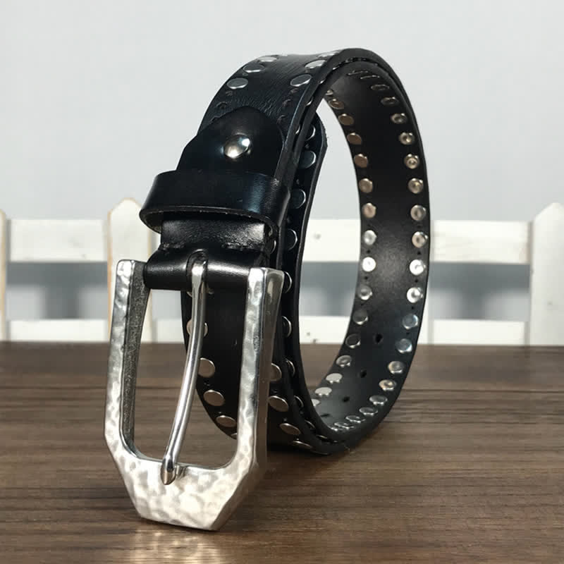 Hammer Schnalle Zwei Reihen Nieten Studs Leder Gürtel