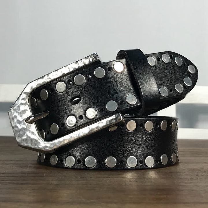 Hammer Schnalle Zwei Reihen Nieten Studs Leder Gürtel