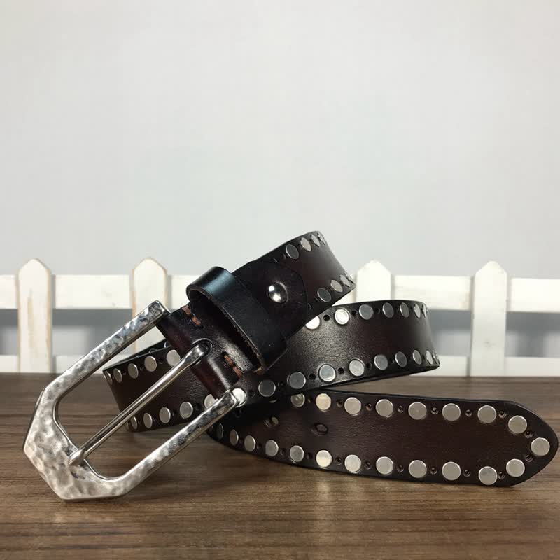 Hammer Schnalle Zwei Reihen Nieten Studs Leder Gürtel