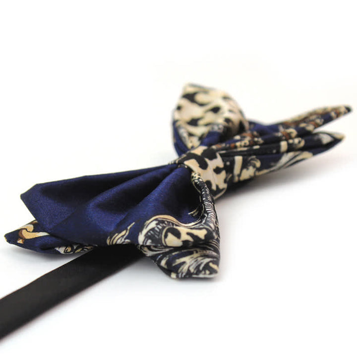 Herren Luxus Marineblau Beige Gemusterte Fliege