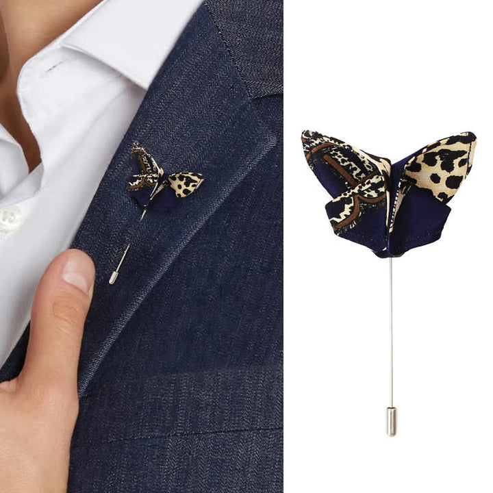 Herren Luxus Marineblau Beige Gemusterte Fliege