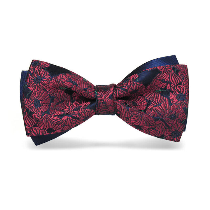 Bordeauxfarbige Herrenfliege mit komplettem Blumenmuster in Marineblau