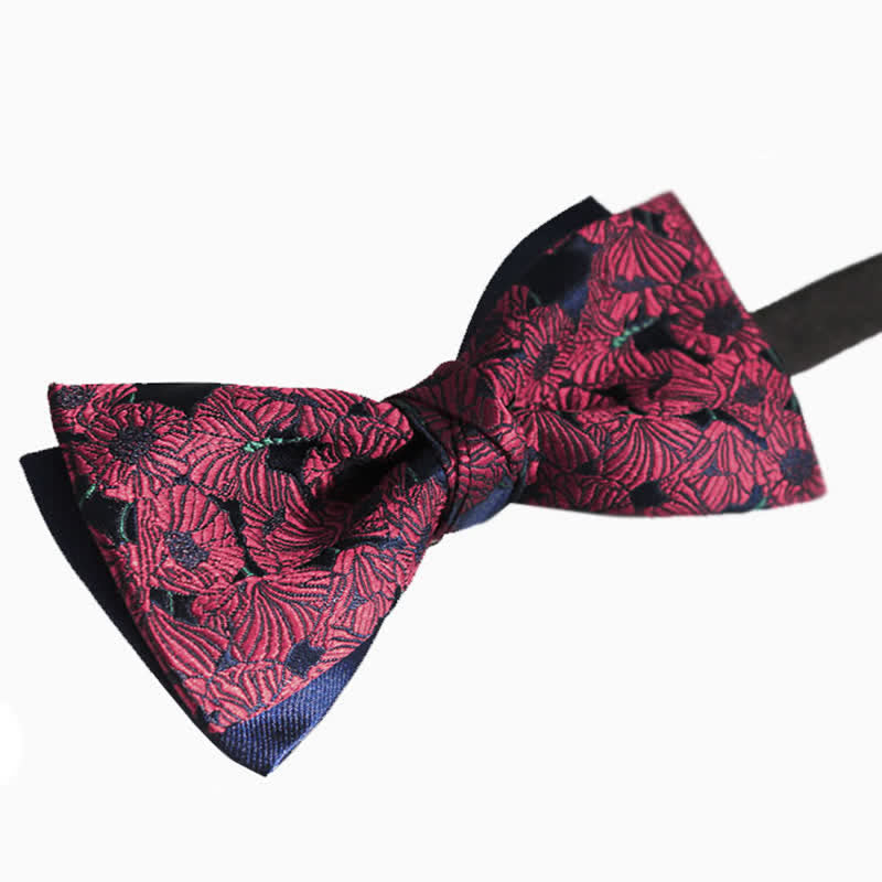 Bordeauxfarbige Herrenfliege mit komplettem Blumenmuster in Marineblau