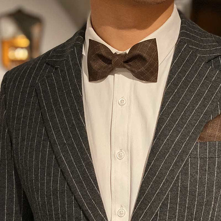 Britischer Stil Herren Vintage Dunkelbraun Karierter Fliegen