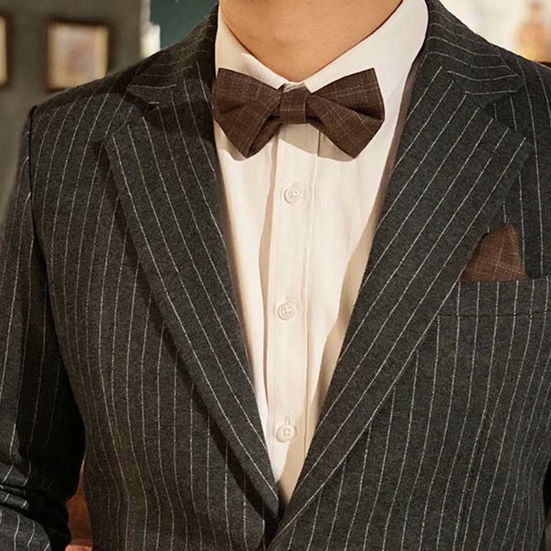 Britischer Stil Herren Vintage Dunkelbraun Karierter Fliegen