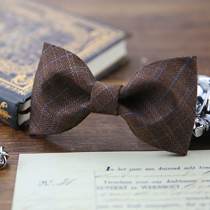 Britischer Stil Herren Vintage Dunkelbraun Karierter Fliegen