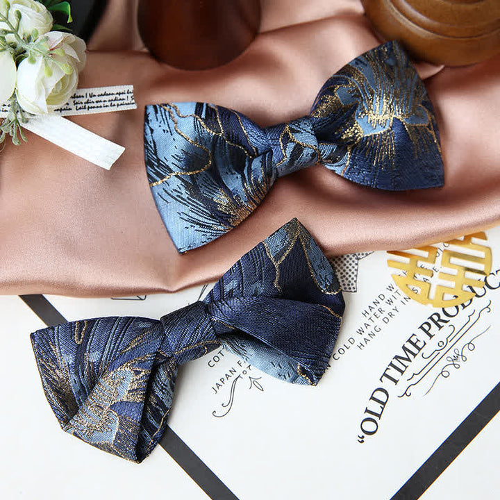 Herren Blau Gold Helle Florale Jacquard Fliege