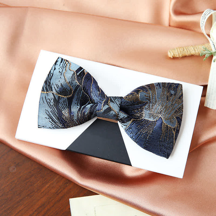 Herren Blau Gold Helle Florale Jacquard Fliege