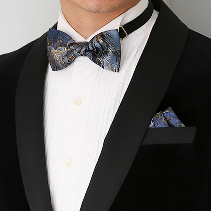 Herren Blau Gold Helle Florale Jacquard Fliege