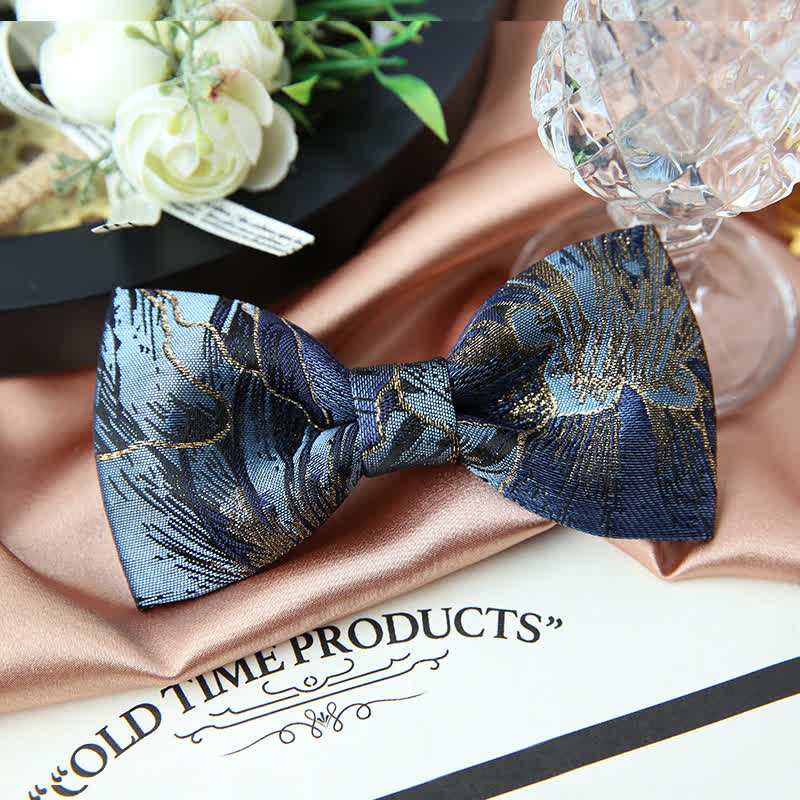 Herren Blau Gold Helle Florale Jacquard Fliege