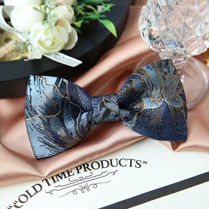 Herren Blau Gold Helle Florale Jacquard Fliege