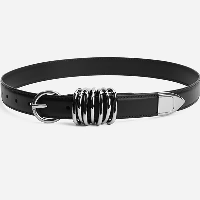 Damen personalisierter Punk-Stil Metallring-Schnalle Ledergürtel
