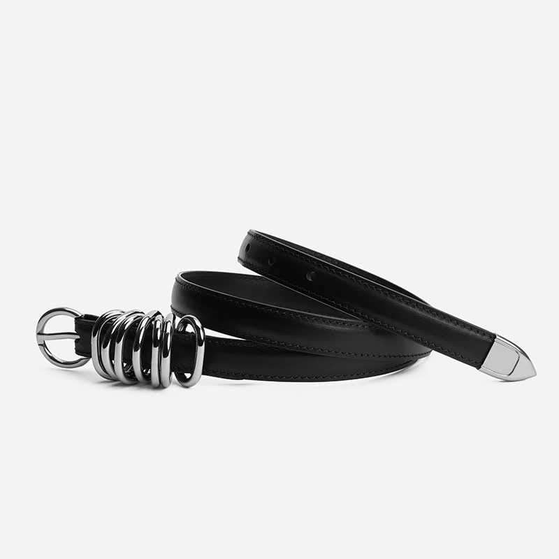 Damen personalisierter Punk-Stil Metallring-Schnalle Ledergürtel