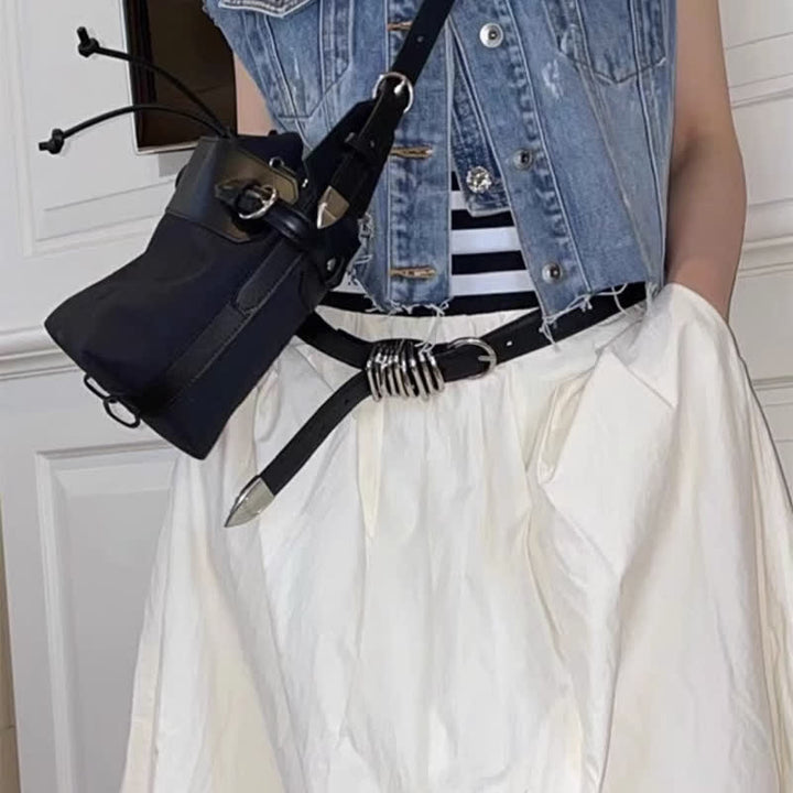 Damen personalisierter Punk-Stil Metallring-Schnalle Ledergürtel
