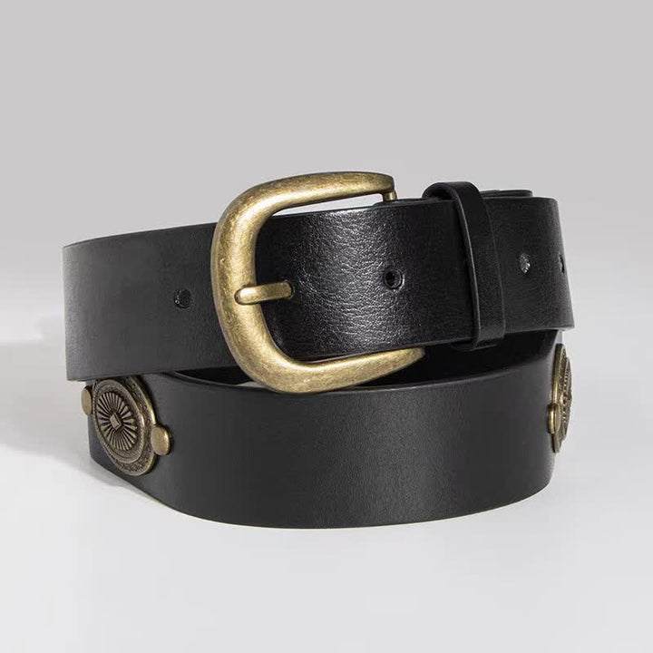 Damen Ledergürtel mit Concho-Nieten und Metalldekoration