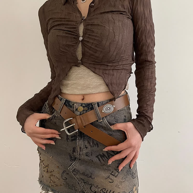 Damen Ledergürtel mit Concho-Nieten und Metalldekoration