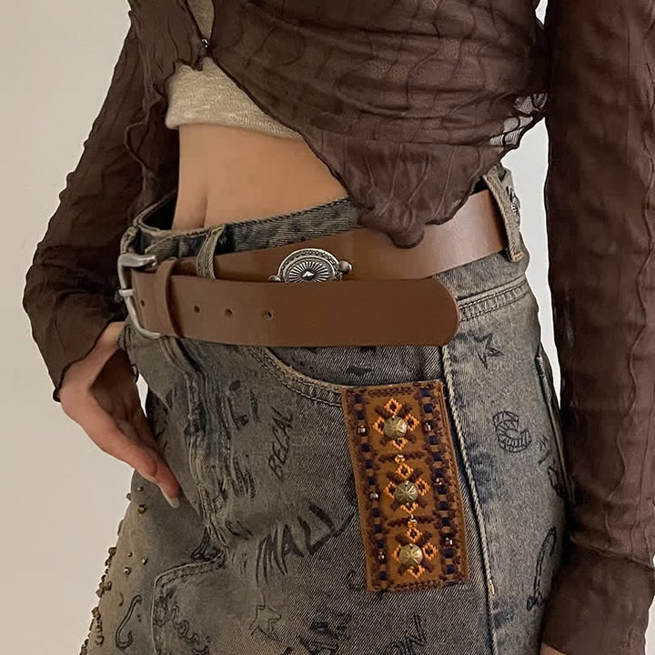 Damen Ledergürtel mit Concho-Nieten und Metalldekoration