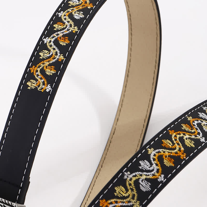 Damen schwarzer orange-weißer bestickter Ledergürtel