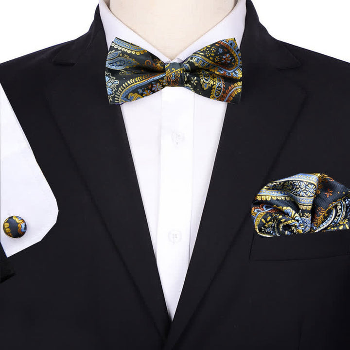 3-teiliges formelles Jacquard-Paisley-Einstecktuch-Fliege-Set für Herren