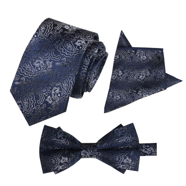 3-teiliges Herren-Set mit Einstecktuch und Fliege im Fantasy-Paisley-Muster