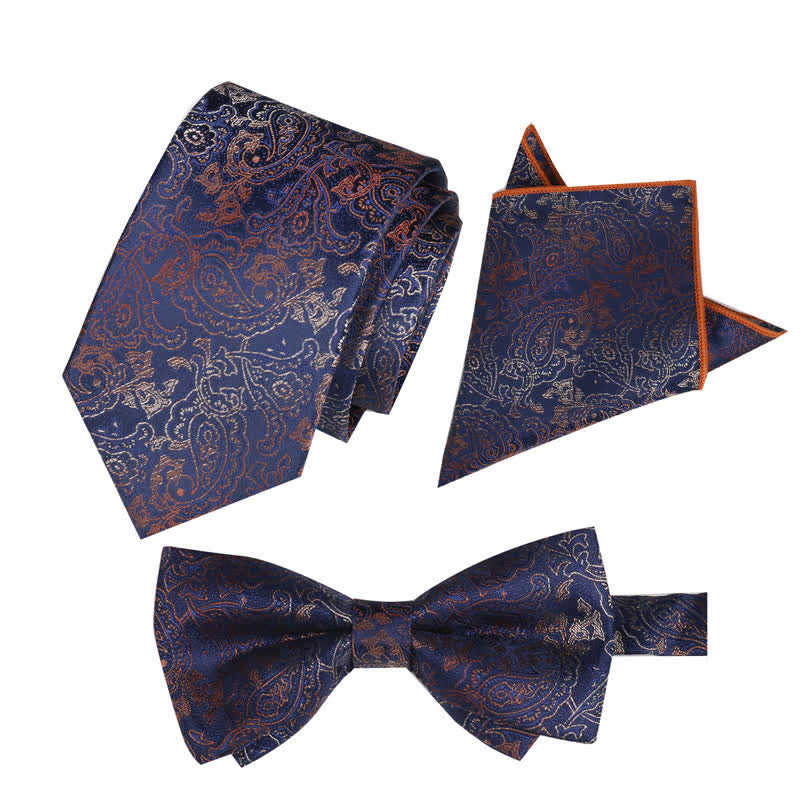 3-teiliges Herren-Set mit Einstecktuch und Fliege im Fantasy-Paisley-Muster