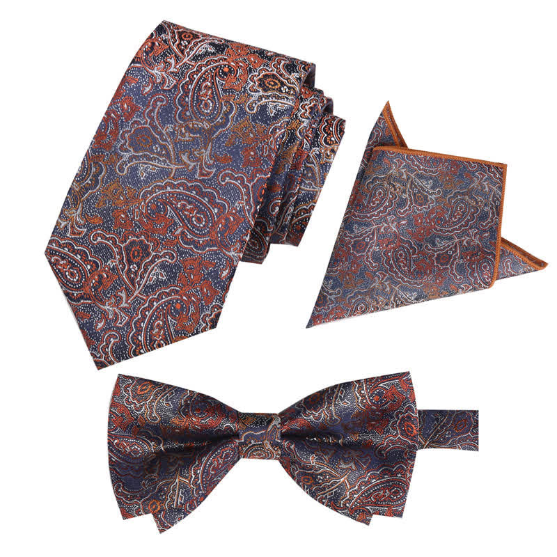 3-teiliges Herren-Set mit Einstecktuch und Fliege im Fantasy-Paisley-Muster
