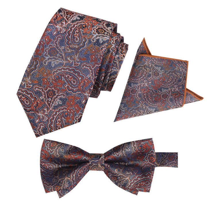 3-teiliges Herren-Set mit Einstecktuch und Fliege im Fantasy-Paisley-Muster