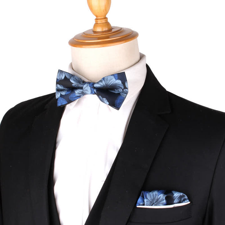 2 Stück Herren Blau Marineblau Blumenkopf-Krawatten-Set