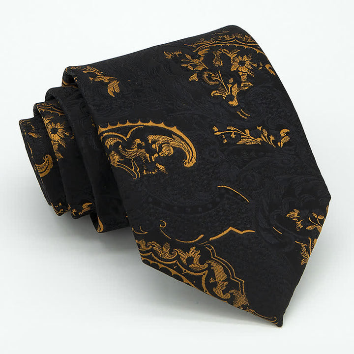 3Pcs Männer Gold Schwarz Exquisite Paisley Stickerei Krawatten-Set