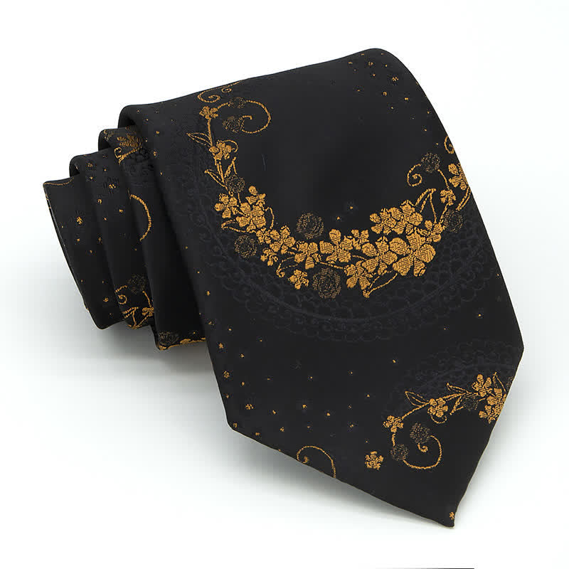3Pcs Männer Gold Schwarz Exquisite Paisley Stickerei Krawatten-Set