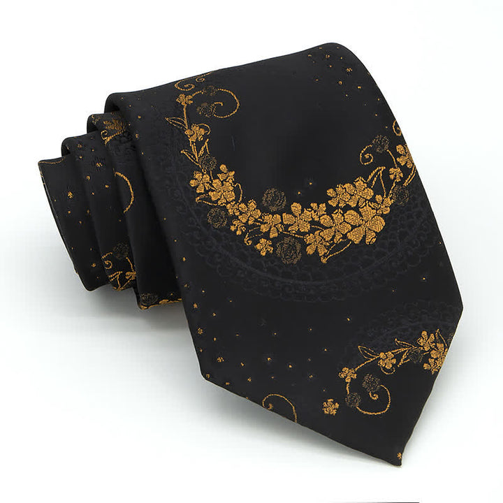 3Pcs Männer Gold Schwarz Exquisite Paisley Stickerei Krawatten-Set