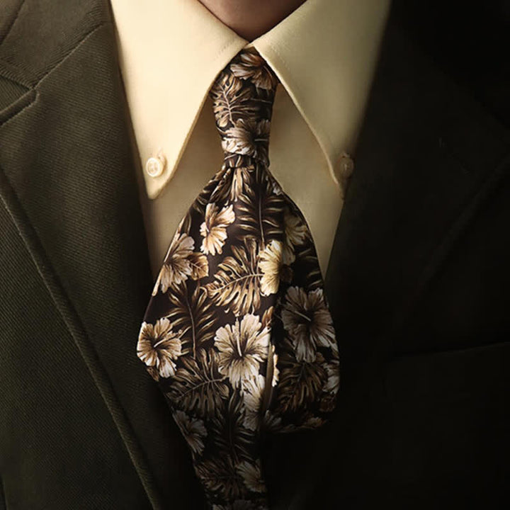 Herren Schwarz   Braun Zarte Blumenmuster Krawatte