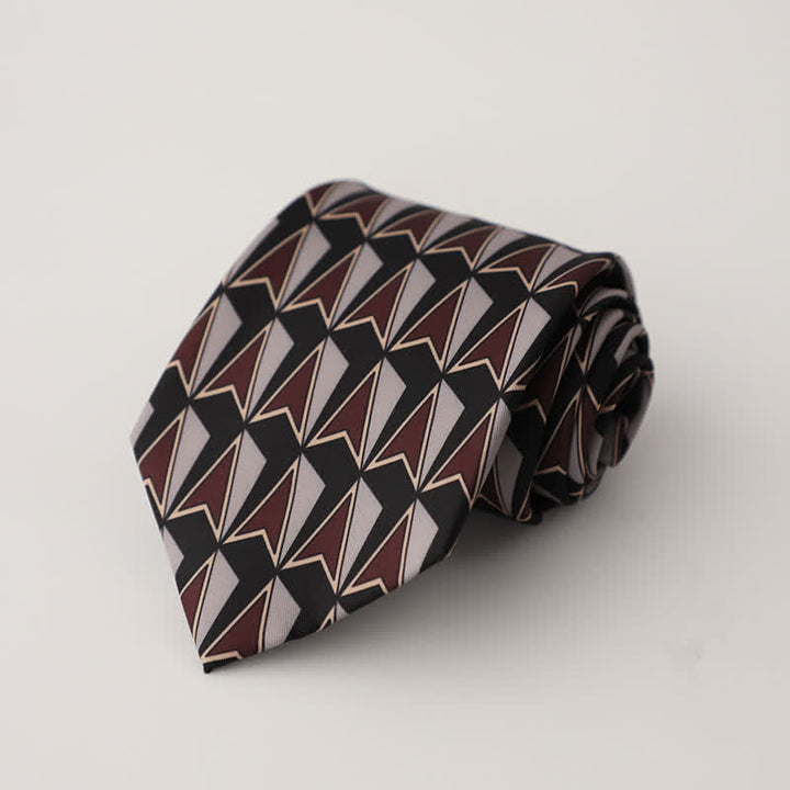 Herren Schlips mit geometrischen Mustern in Schwarz   Braun