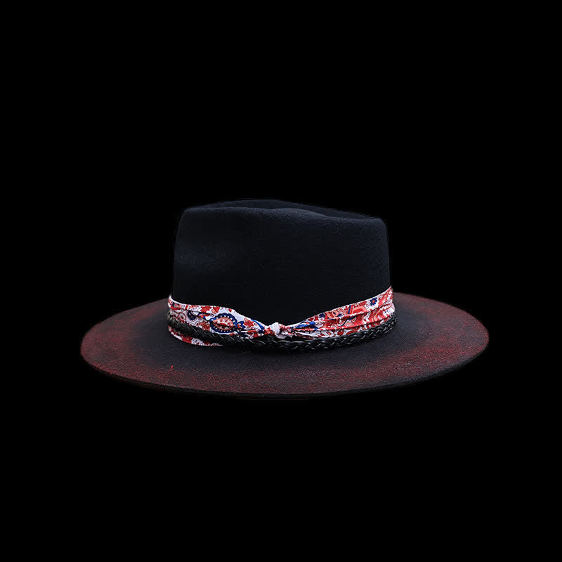 Lustiger roter Paisley-Bandgürtel schwarzer Cowboyhut - Schwarz - M (22"-22 7/8") - image 1