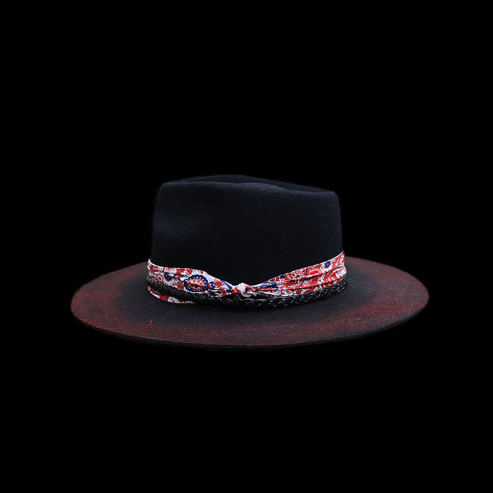 Lustiger roter Paisley-Bandgürtel schwarzer Cowboyhut - Schwarz - M (22"-22 7/8") - image 1