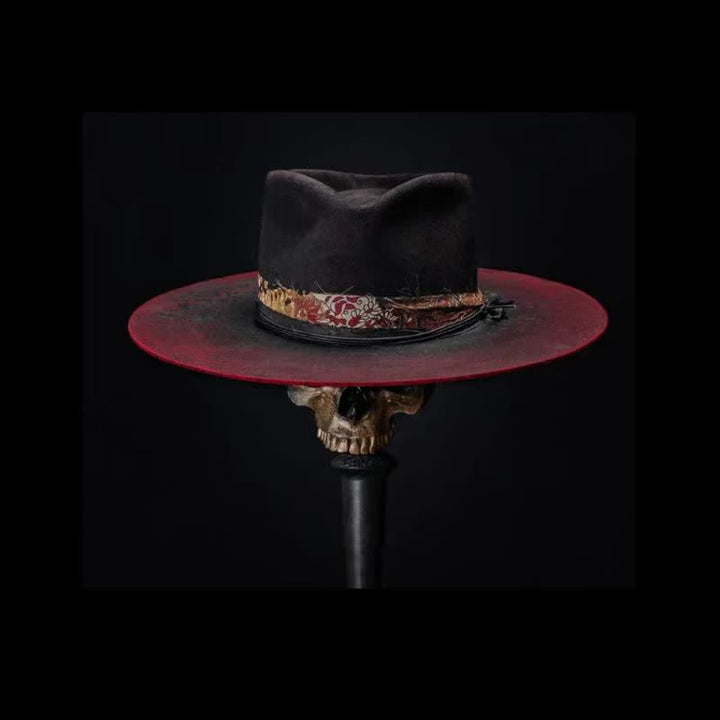 Lustiger roter Paisley-Bandgürtel schwarzer Cowboyhut