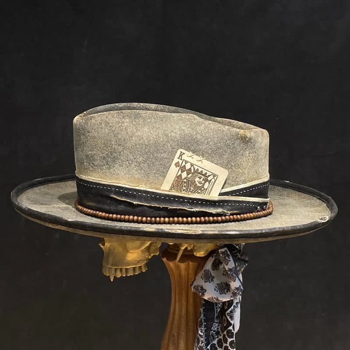 Vintage Hellgrau Schwarzer Poker König Cowboy Hut