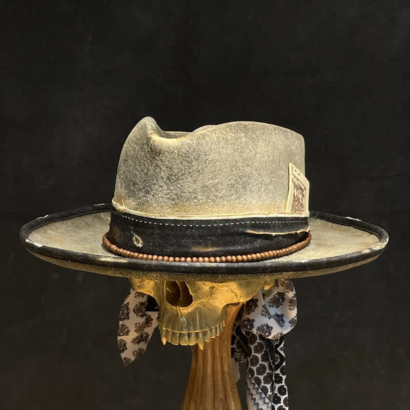 Vintage Hellgrau Schwarzer Poker König Cowboy Hut