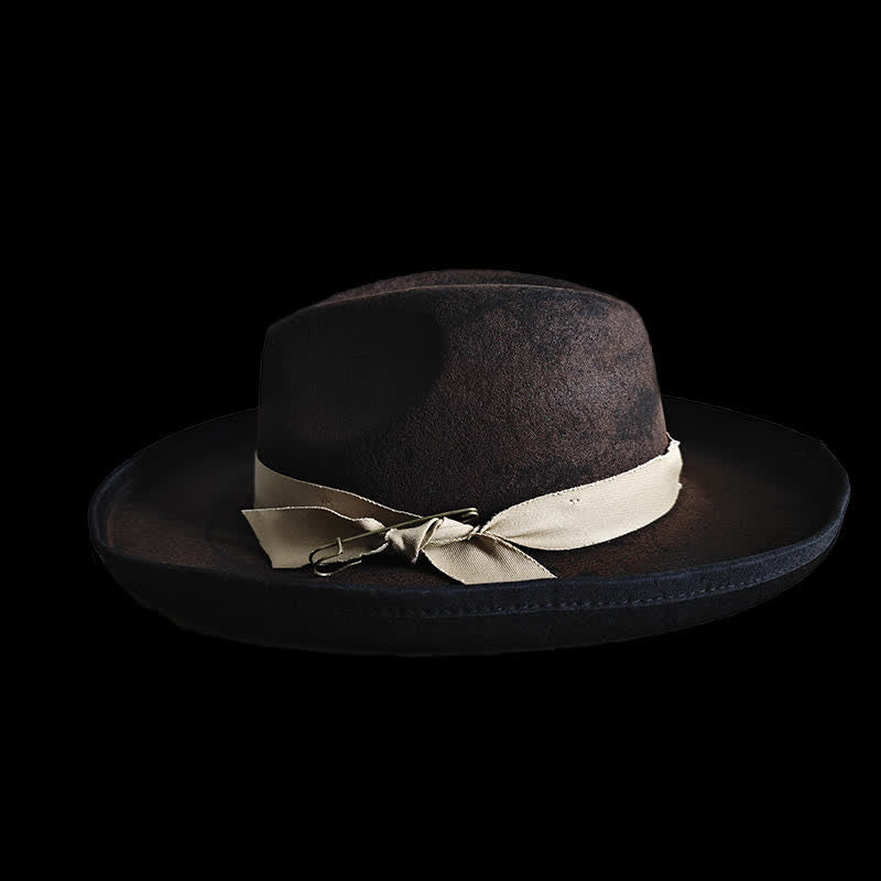 Schwarzer Wollfedora mit Schleife und Cowboyhut - image 1