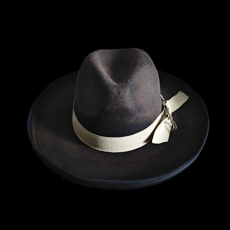 Schwarzer Wollfedora mit Schleife und Cowboyhut - Schwarz - L (23 1/4"-23 5/8") - image 0