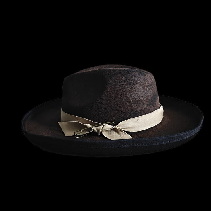 Schwarzer Wollfedora mit Schleife und Cowboyhut - image 1