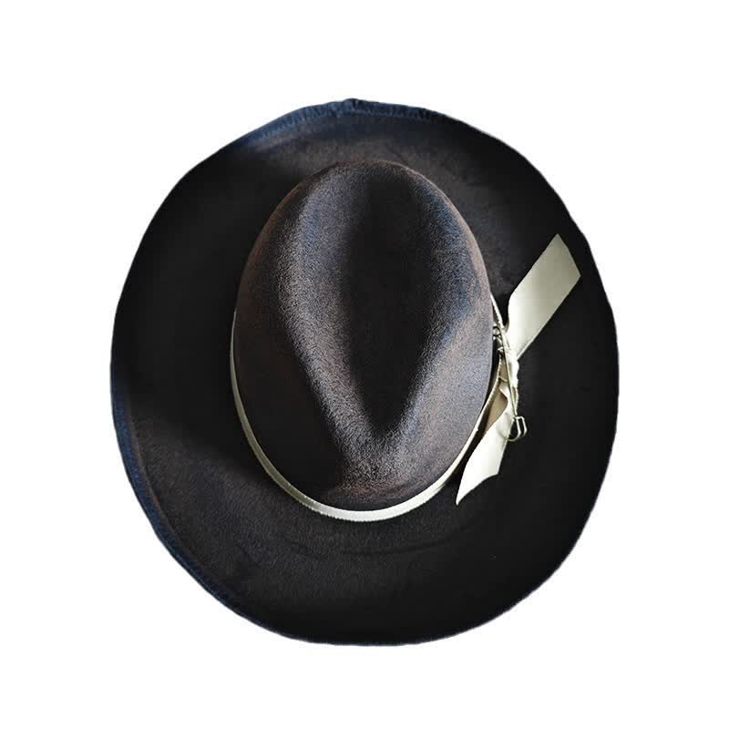 Schwarzer Wollfedora mit Schleife und Cowboyhut - image 3