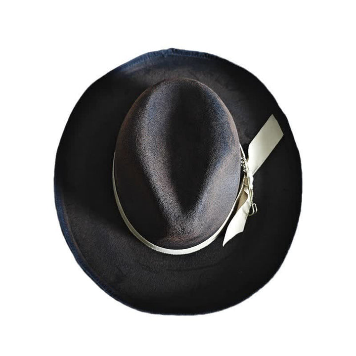 Schwarzer Wollfedora mit Schleife und Cowboyhut - image 3
