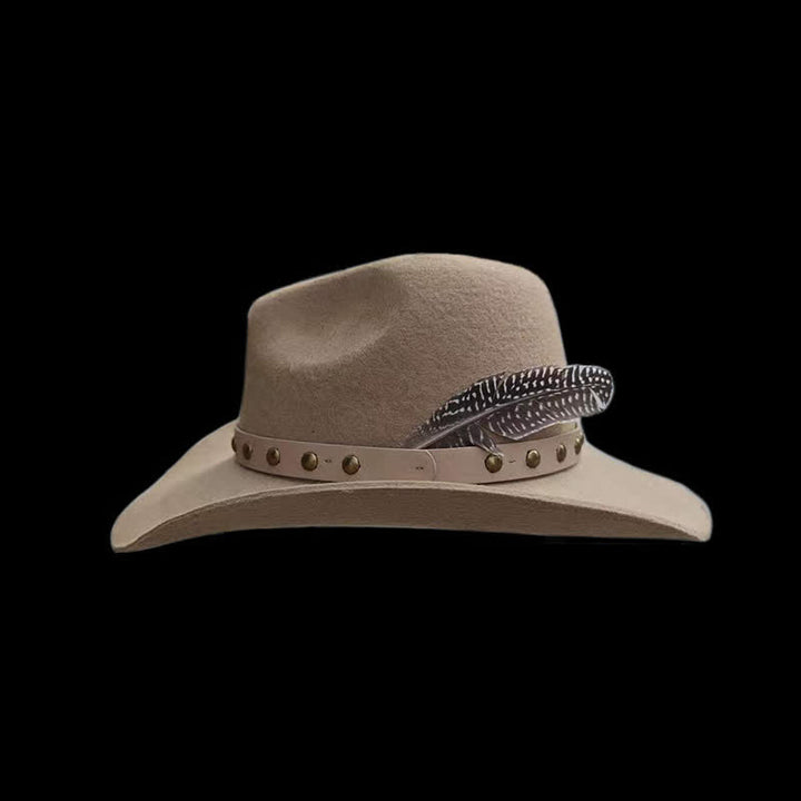 Western-Rivets-Studded-Feather-Detailed-Cowboy-Hat - image 1