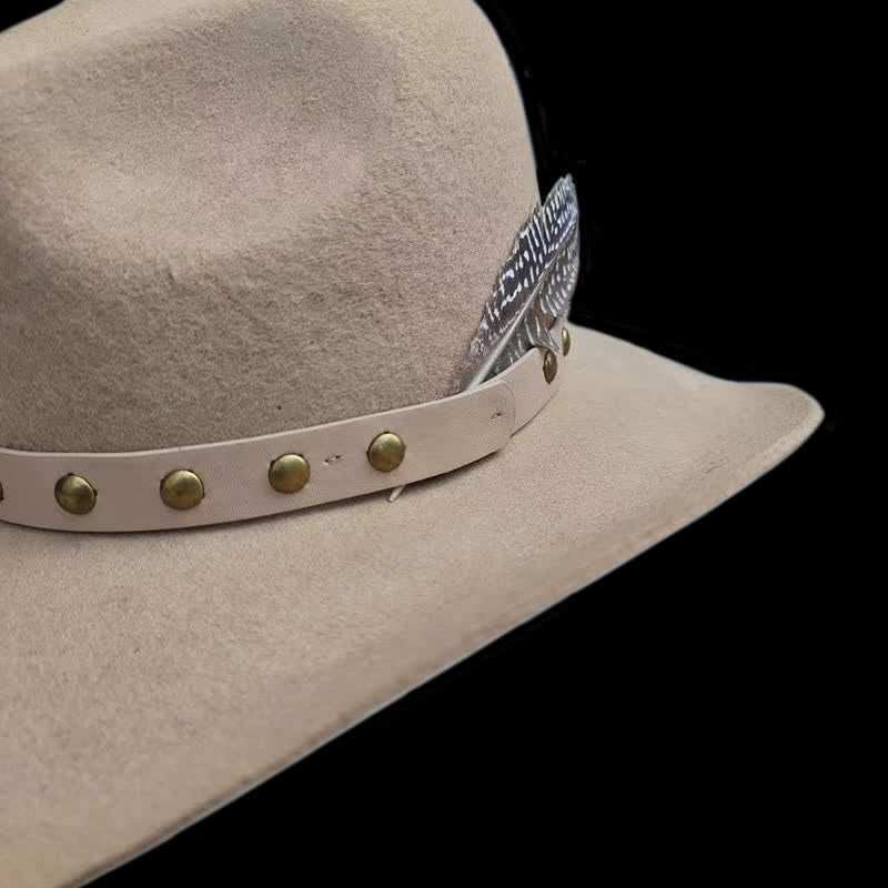 Western-Rivets-Studded-Feather-Detailed-Cowboy-Hat - image 4