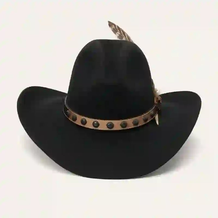 Western-Rivets-Studded-Feather-Detailed-Cowboy-Hat - Schwarz - L (23 1/4"-23 5/8") - image 5
