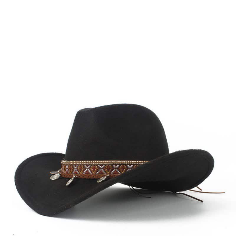 Retro Cowboyhut mit breiter Krempe und geflochtenem Seilband - Schwarz - M (22"-22 7/8") - image 3